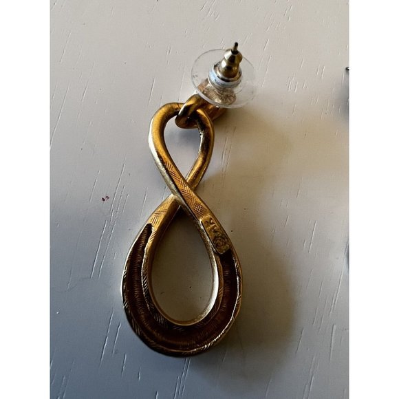 Gold tone Dangle Drop Post EARRINGS Elongated Figure 8 AK Designer - Picture 4 of 7